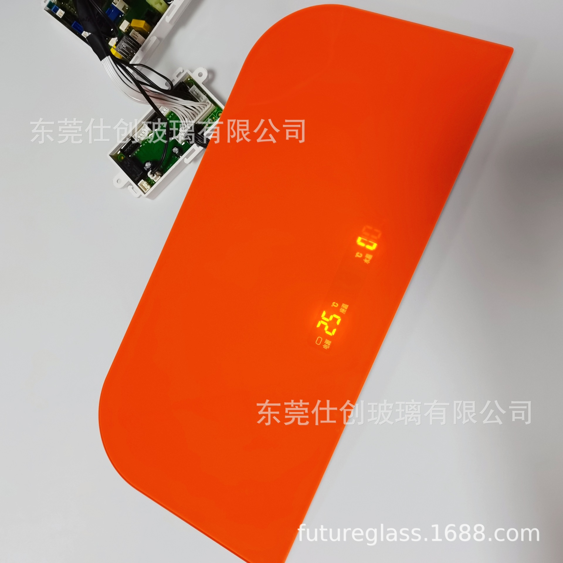 3mm超白钢化 丝印玻璃 带窗口橙色半透显示屏玻璃定制