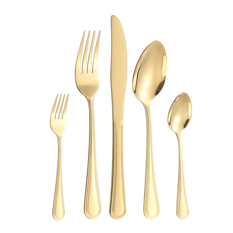 Productos transfronterizos cubiertos de acero inoxidable cuchillos y tenedores cucharas de doble línea hotel restaurante cuchillo y tenedor de filete de comida occidental cuchillo y tenedor cucharas set