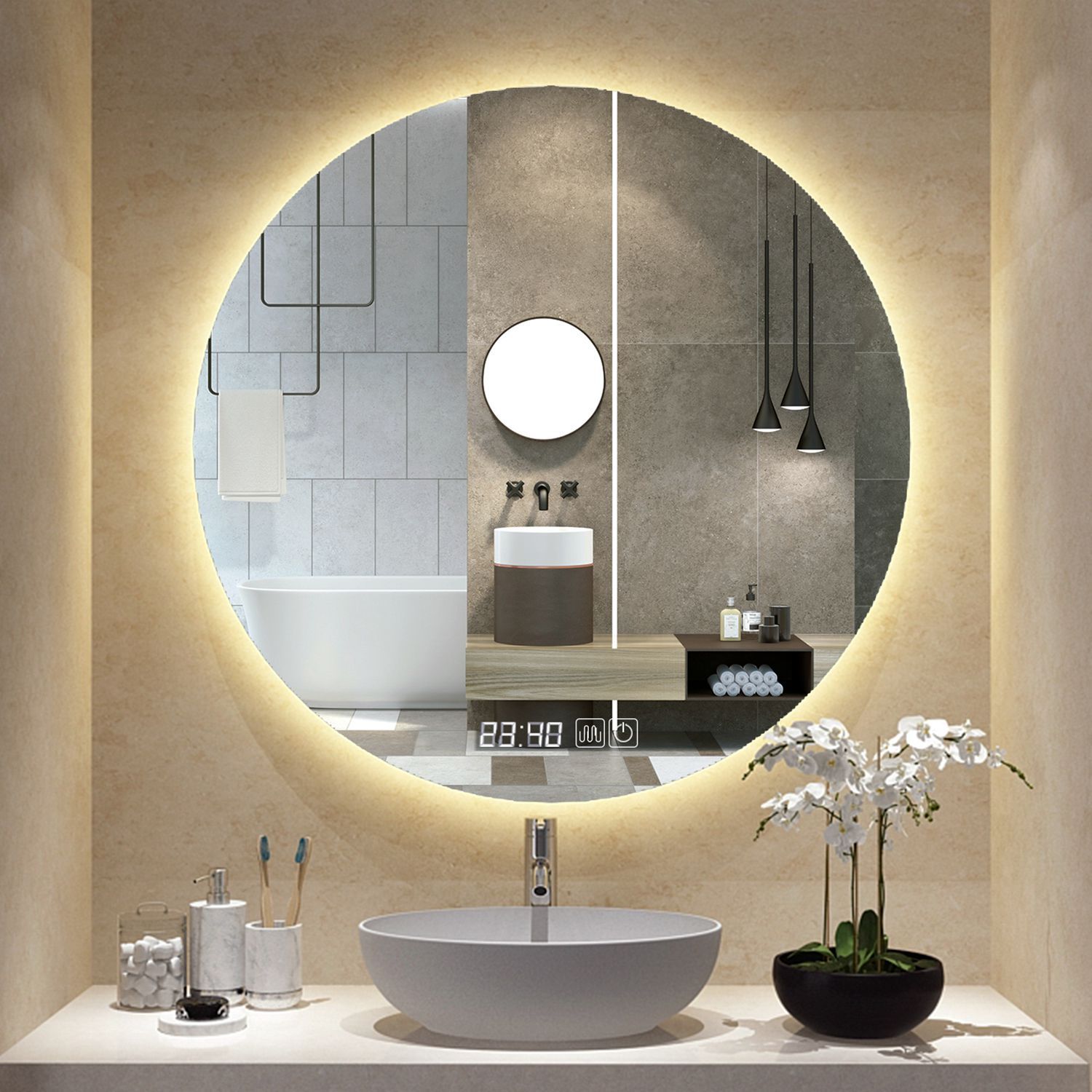 浴室智能圆镜带灯led触摸屏卫生间挂墙式发光感应镜壁挂防雾灯镜
