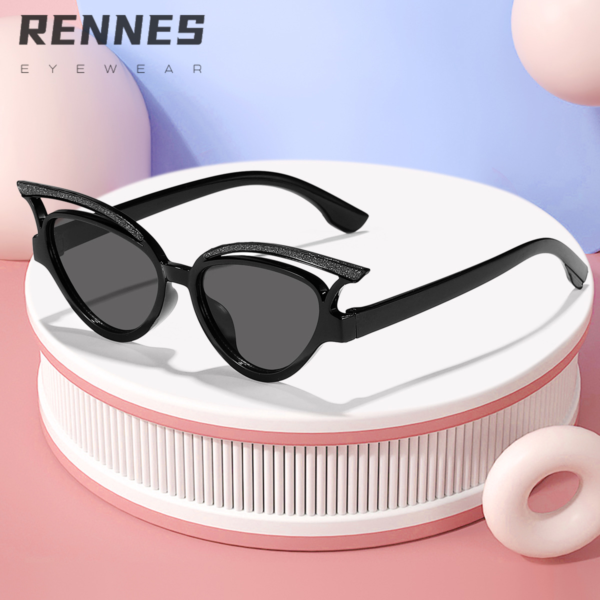 Gafas de sol de marco de ojo de gato finas huecas de color caramelo para niños y niñas