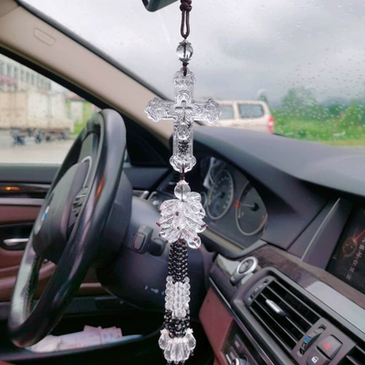 Car hanging car pendant car - white-cross-bead-pendant