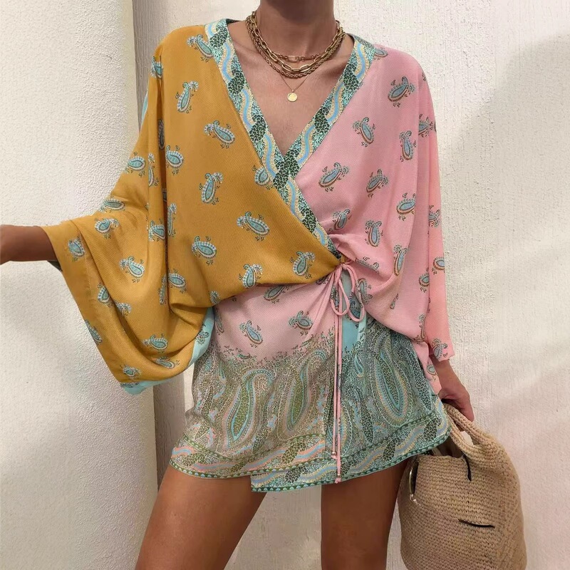 2026 Spring/Summer New Bohemian Full-Print Transparent Silk Robe-Style Mini Dress 2026 Spring/Summer New Bohemian Full-Print Transparent Silk Robe-Style Mini Dress