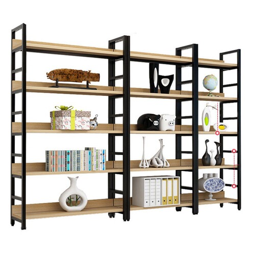 Multi-layer steel and wood bookshelf warehouse shelf home floor standing display stand simple bookcase storage rack supermarket display rack