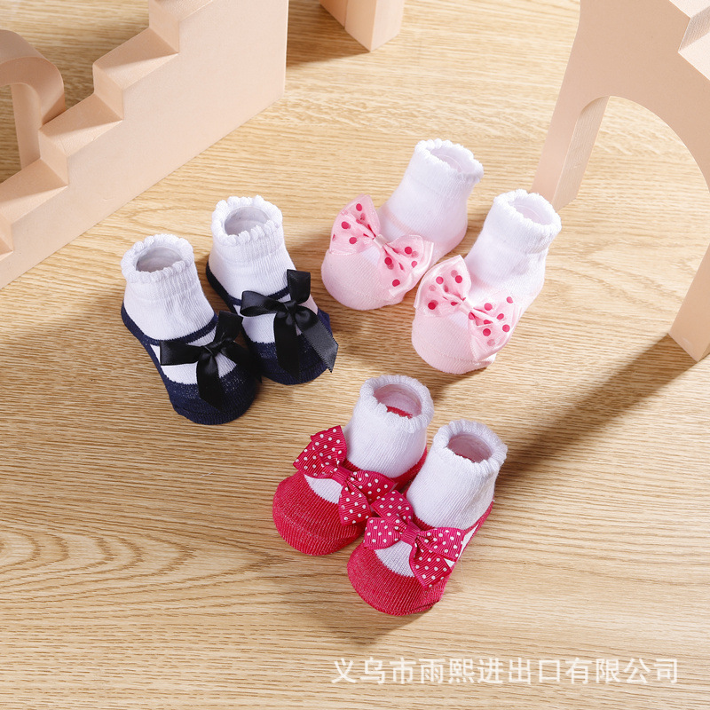 Cross-Border Striped Lace Socks European and American Baby Socks Bow-Knot Cute Baby Baby Socks Infant Socks