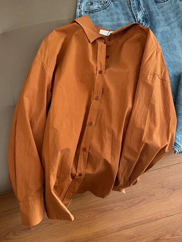Classic relaxed-fit shirt ~ Spring layered top for women in French retro sunset orange Classic relaxed-fit shirt ~ Spring layered top for women in French retro sunset orange