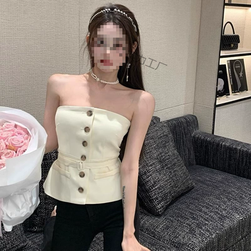 Сексуальный жилет без бретелек для полных женщин, универсальный летний топ 2025 года, новый стиль, элегантный базовый слой с открытыми плечами.