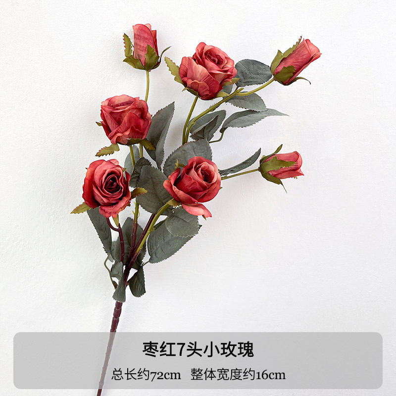 Rosa pequena marrom com 7 cabeças e folhas cinzentas