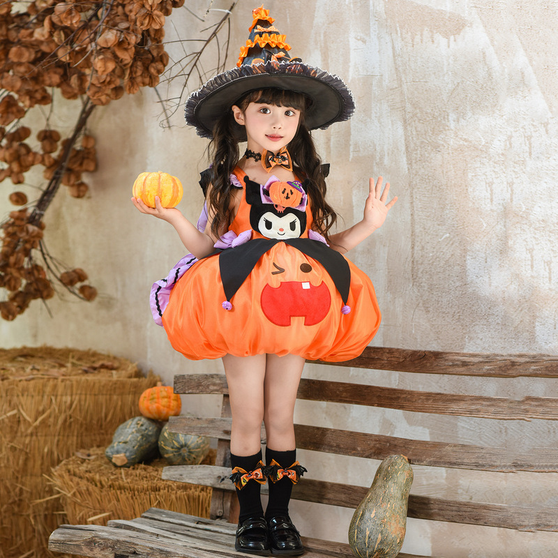 Halloween Performance Costume Cosplay Witch Pumpkin Bud Skirt Kidsren's Dress Girls Kuromi Lantern Skirt