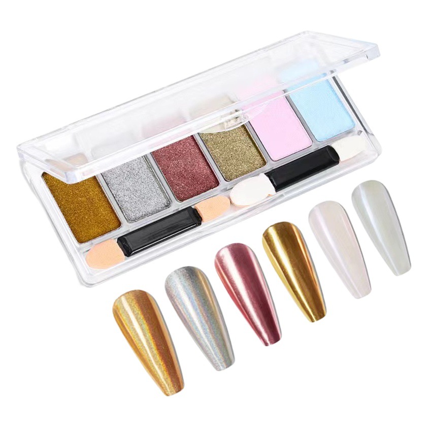 Uñas 6 color sólido mágico espejo polvo traje joyería sombra de ojos placa mágica espejo polvo láser sólido Hada Aurora polvo al por mayor