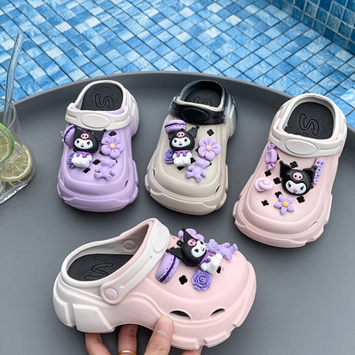 Летние мультяшные тапочки в стиле Crocs, ультрамягкая детская сумка на платформе, мюли, подходят для носки на улице, можно носить двумя способами, закрытый носок
