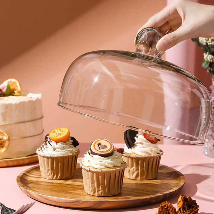 Bandeja de madera cubierta de vidrio pastel de postre fruta postre prueba Mesa pantalla decoración cubierta de polvo traje