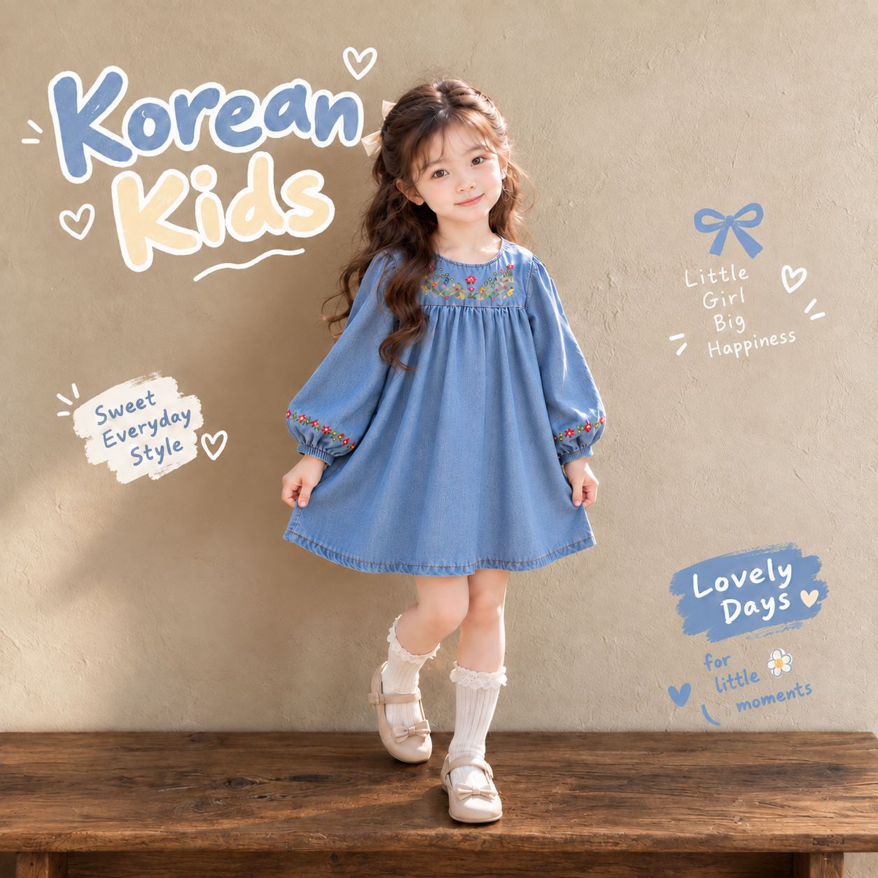 Mdd New Girls' Dress 2026 New Children's Clothing Baby Cute Denim Long-Sleeved Embroidered Flower Denim Dress