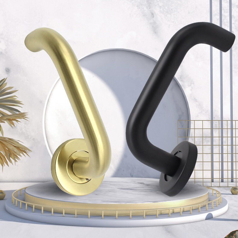 Manija de la puerta del codo de acero inoxidable 304 personalizada del fabricante Manija de la puerta del pasillo de la puerta cortafuego interior Manija de doble curva en forma de U image 4