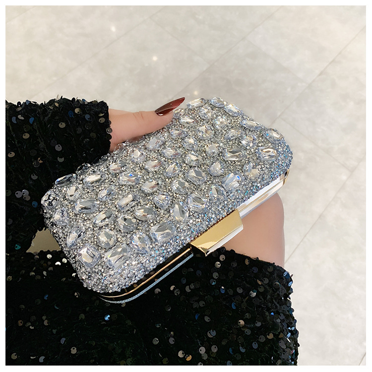 New cross-border full-diamond shiny bags, diamond-encrusted clutch bags, dinner bags, wedding banquet bags, party bags, small square bags and women's bags undefined