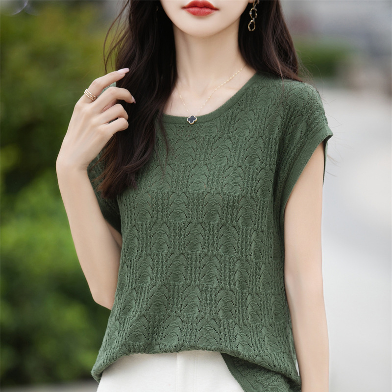 Summer light and thin breathable cotton fashionable knitted sweater…