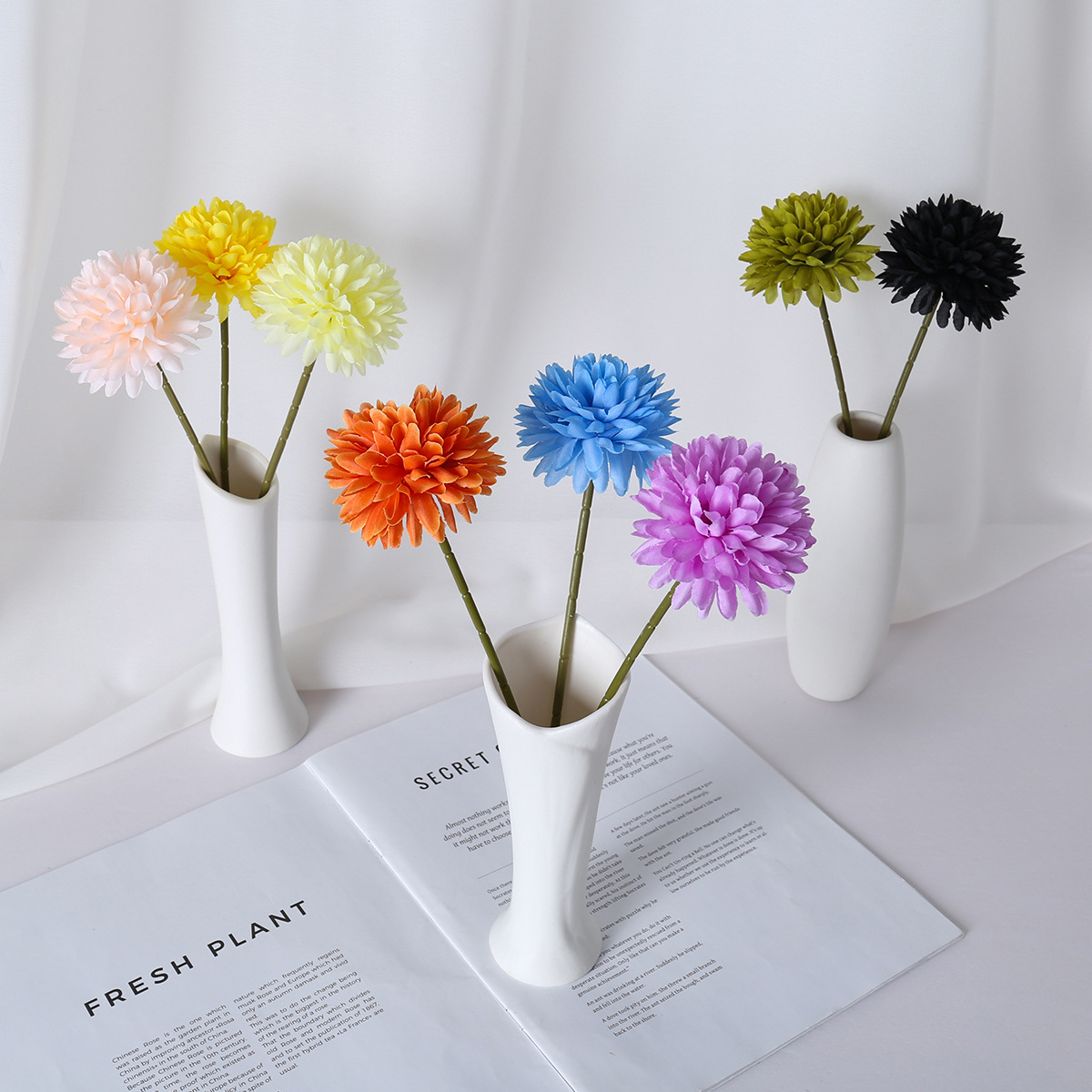 Simulación de diente de león una sola cabeza cebolla bola crisântemo decoración del dormitorio decoración de la sala de estar flores falsas flores de seda boda decoración de boda