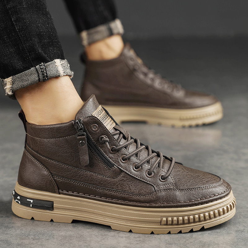Martin boots men's spring 2024 high-top British style casual leather shoes men's motorcycle waterproof tooling retro shoes