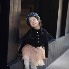 2025秋季新款 韩版童装 女童法式斗篷毛线植绒点点玫瑰花半裙短裙