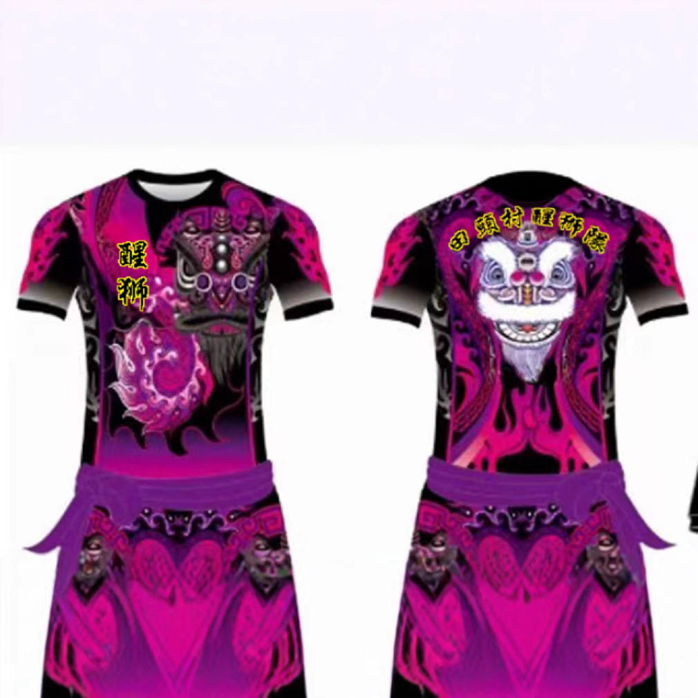 舞狮服装新款班服醒狮衣服演出服T恤短袖男款女透气速干体恤上衣
