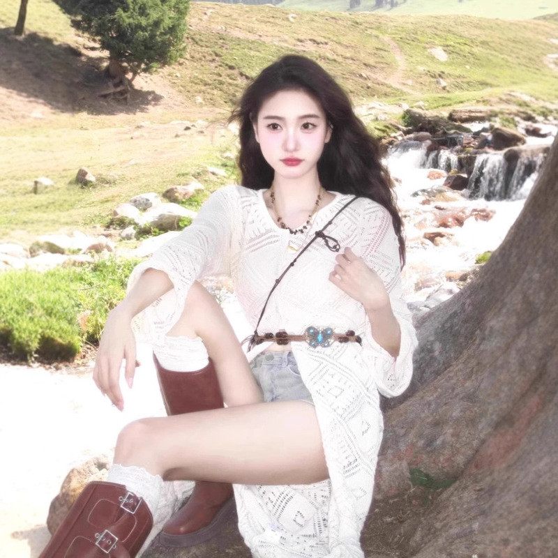 Summer 2026 New Style Travel Vacation Xinjiang Trip Knitted Cardigan Sun Protection Long Top Cover-Up Outerwear Women's Clothing