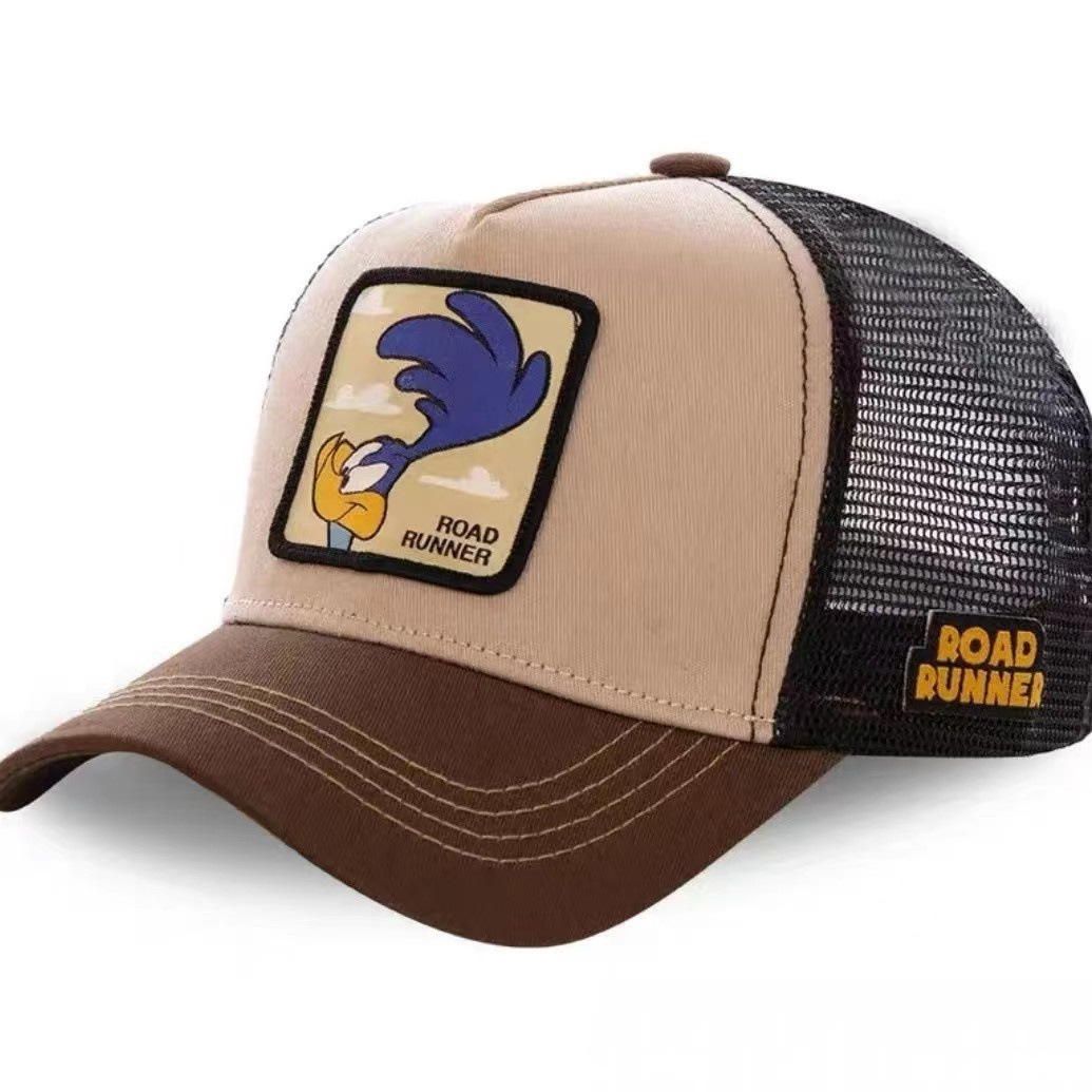 2024 nueva gorra bordada de anime de pato de dibujos animados, gorra de conductor de camión, gorra de béisbol de malla extraña de boca grande