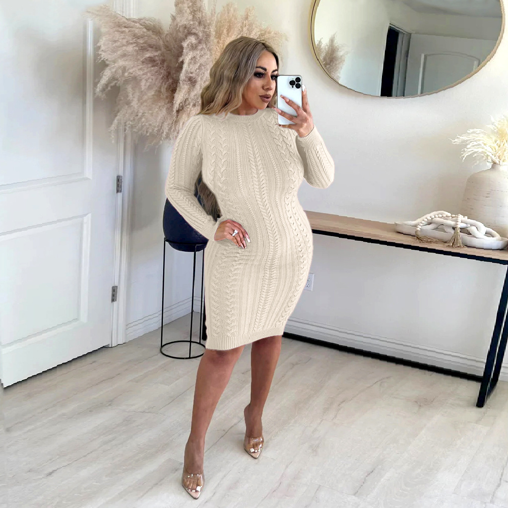 Robe pull femme couleur unie sexy mode robe en maille_voghion.com