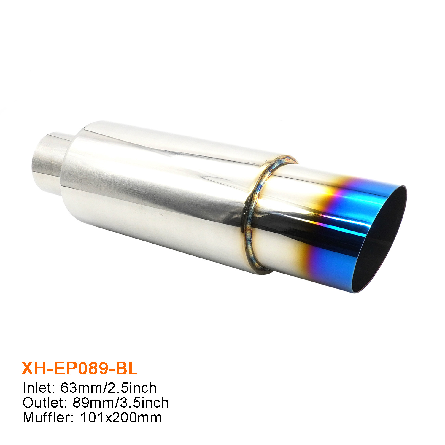 Modificación del coche tubo de escape tambor de cola de acero inoxidable tambor redondo tambor de sonido fila recta Universal con Garganta de cola chapado azul para hornear Azul Plata