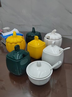 Ceramic salt jar monosodium glutamate small bowl sauce bowl chili cup seasoning jar single coffee sugar cup small bowl with lid for spoon