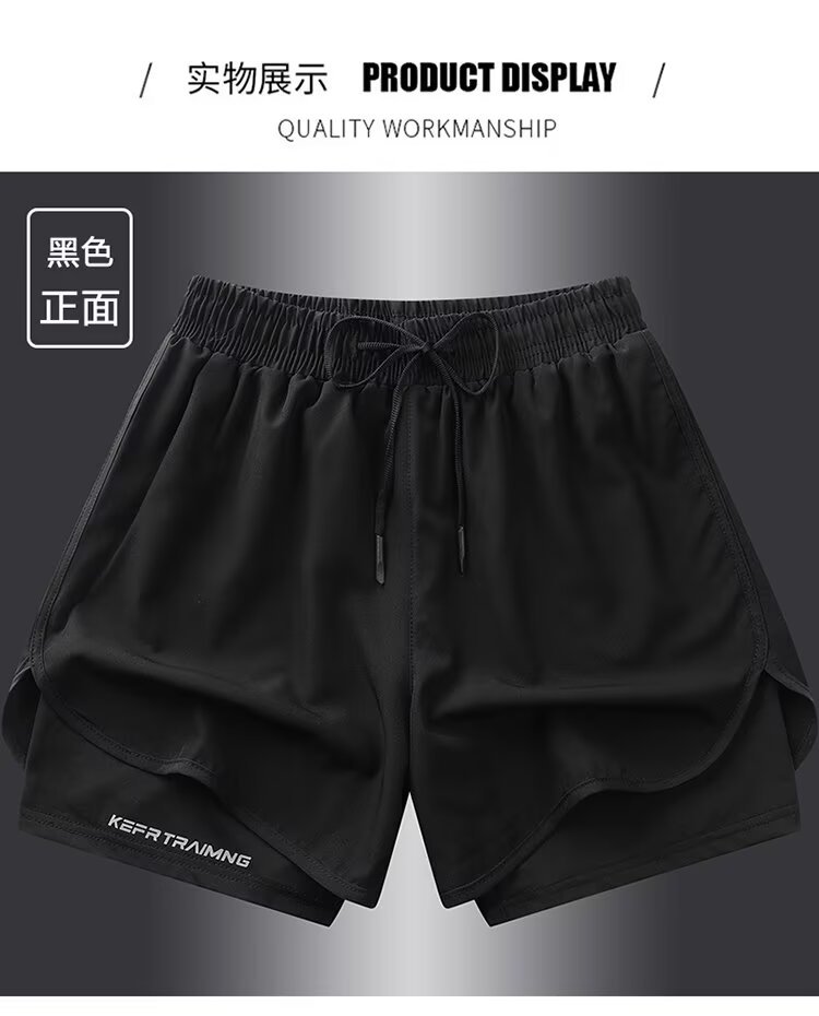 Pantalones cortos deportivos de alta calidad para hombres, dos piezas de hielo secado rápido, forro de hielo, entrenamiento de entrenamiento de ocio, pantalones de baloncesto