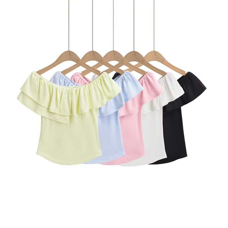 Pure Desire Style Summer Double-Layer Shoulder Top Clavicle Fashion Short Sexy Ruffled Small Shirt
