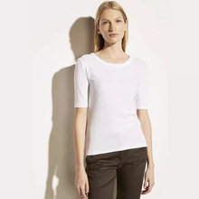 美系V斯春夏季PIMA棉中短袖修身型气质通勤纯色女式T恤 打底衫