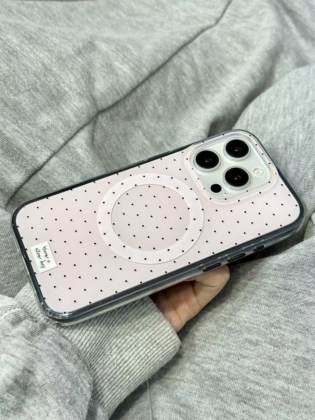 Base de maquillaje negro lunares KT soporte para Apple 16ProMax funda para teléfono móvil 15Pro atracción magnética 14/13 nuevo 15PM