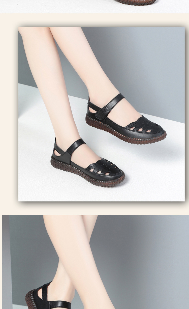 Sandal da thật nữ đế bằng mềm chống trượt, quai chữ V đơn giản, mùa hè thoáng nhẹ — Màu be chi tiết 14