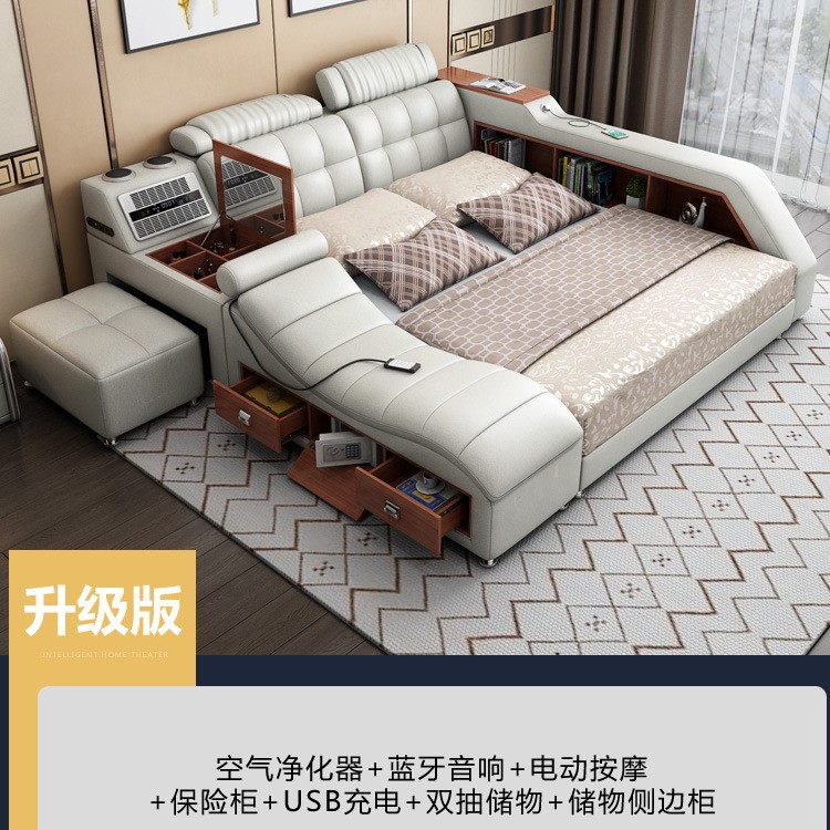Cama tatami, cama de tela, cama de masaje inteligente moderna y sencilla, cama doble, cama de matrimonio de 1,8 metros, cama de tela tecnológica para dormitorio principal. image 9