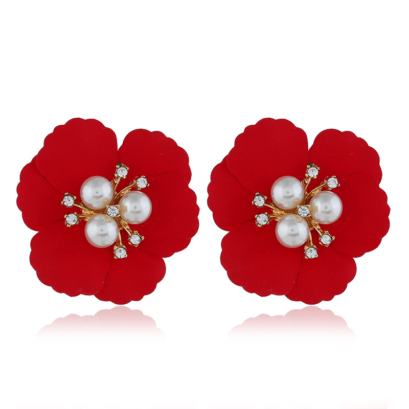 Rétro Fleur Simple Perle Multicolore Fleur Strass Boucles D'oreilles display picture 4