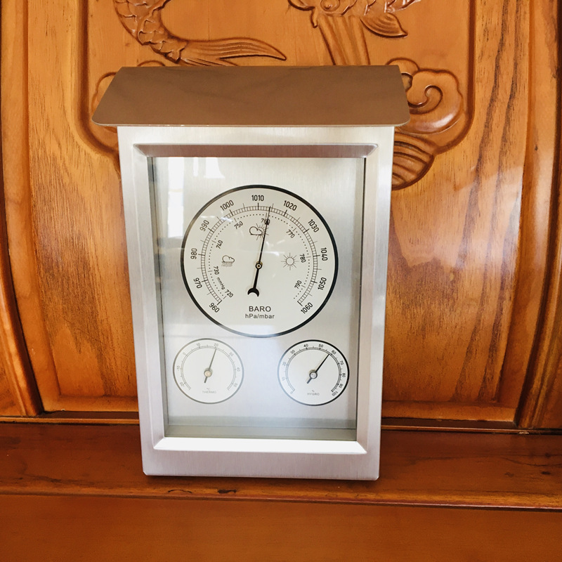 膜盒金属大气压计温湿度计表家庭气象站家居住办公环境银白铝饰品