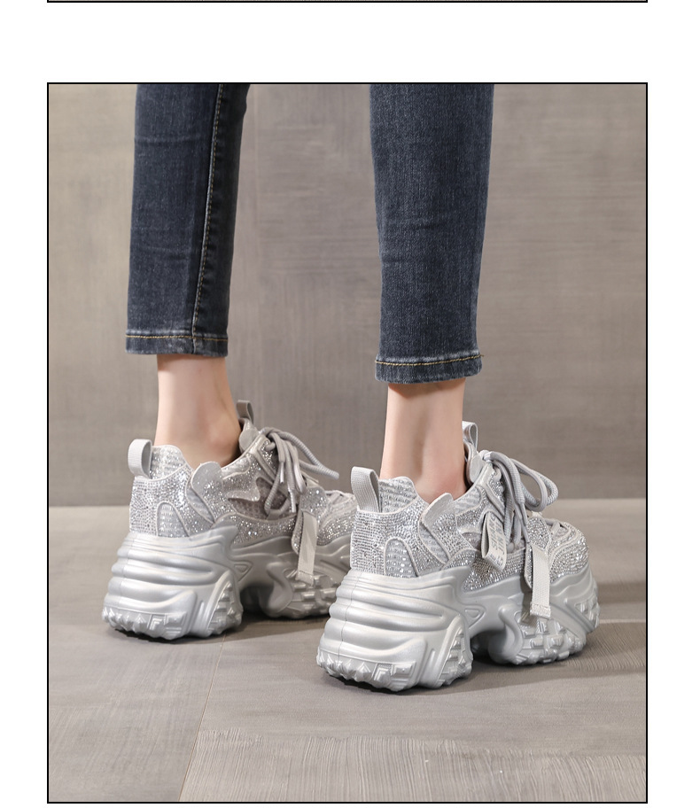 Giày sneaker nữ đế dày tăng chiều cao đính đá lưới thoáng khí — màu trắng chi tiết 13