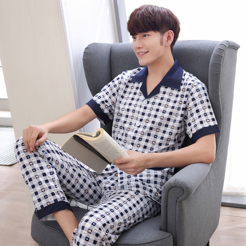 Pijamas de verano de los hombres pantalones de manga corta de algodón Delgado de los hombres de verano casual más el tamaño de media manga homewear traje