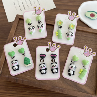 Children's Earrings High Earrings Cute Cartoon Panda Painless Children's Earrings Earrings Little Girl's Ear Clip