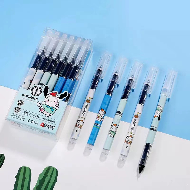 De una sola pieza recta líquido bolígrafo estudiante gel pluma 0,5mm Tubo de aguja llena pluma de agua de dibujos animados