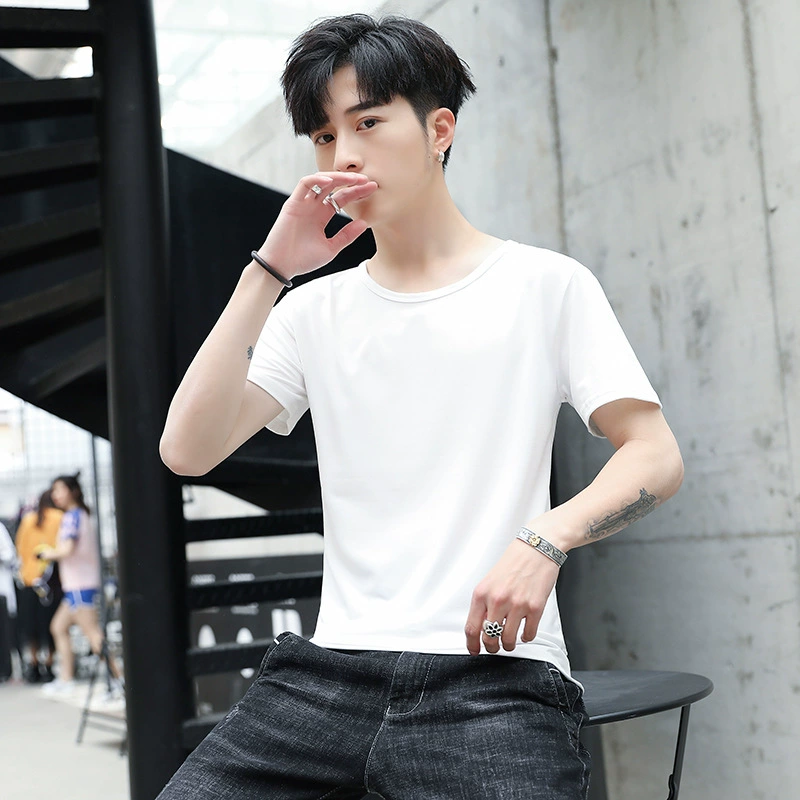 Летняя футболка мужская рубашка с короткими рукавами, сшитая рубашка с круглым вырезом