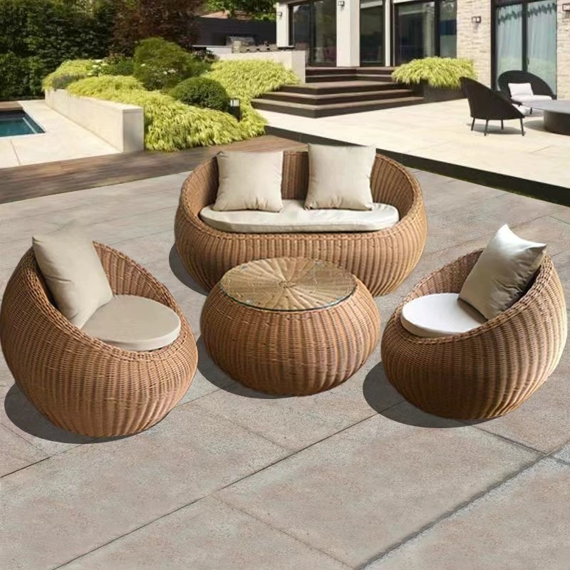 Juego de Sofá y Mesa de Ratán de 3 Piezas para Terraza o Jardín - Muebles de Exterior