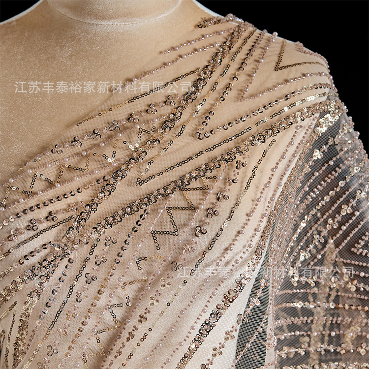 Luz de lujo dorado sequinilla cuentas de clavos tridimensionales perforación tela bordada cuentas de tela de boda de moda de alta gama