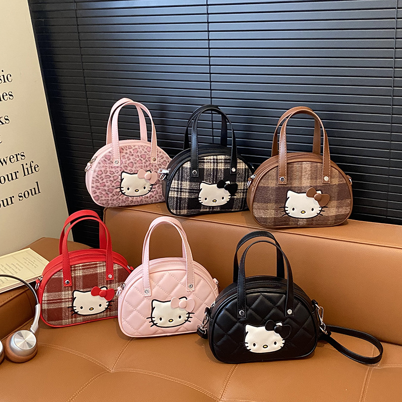 Cute Kitty Shell Bag Japanese Style New Niche Quilted Boston Handbag Cartoon Hello Kitty Crossbody Bag