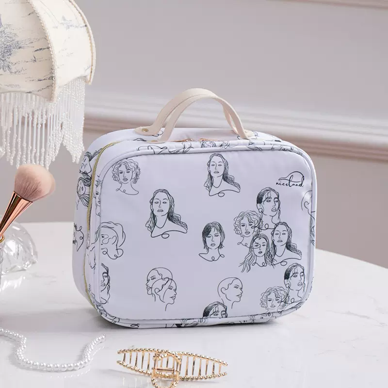 洗漱包女外出差旅游便携外出差手提护肤品化妆包收纳包简约风印花