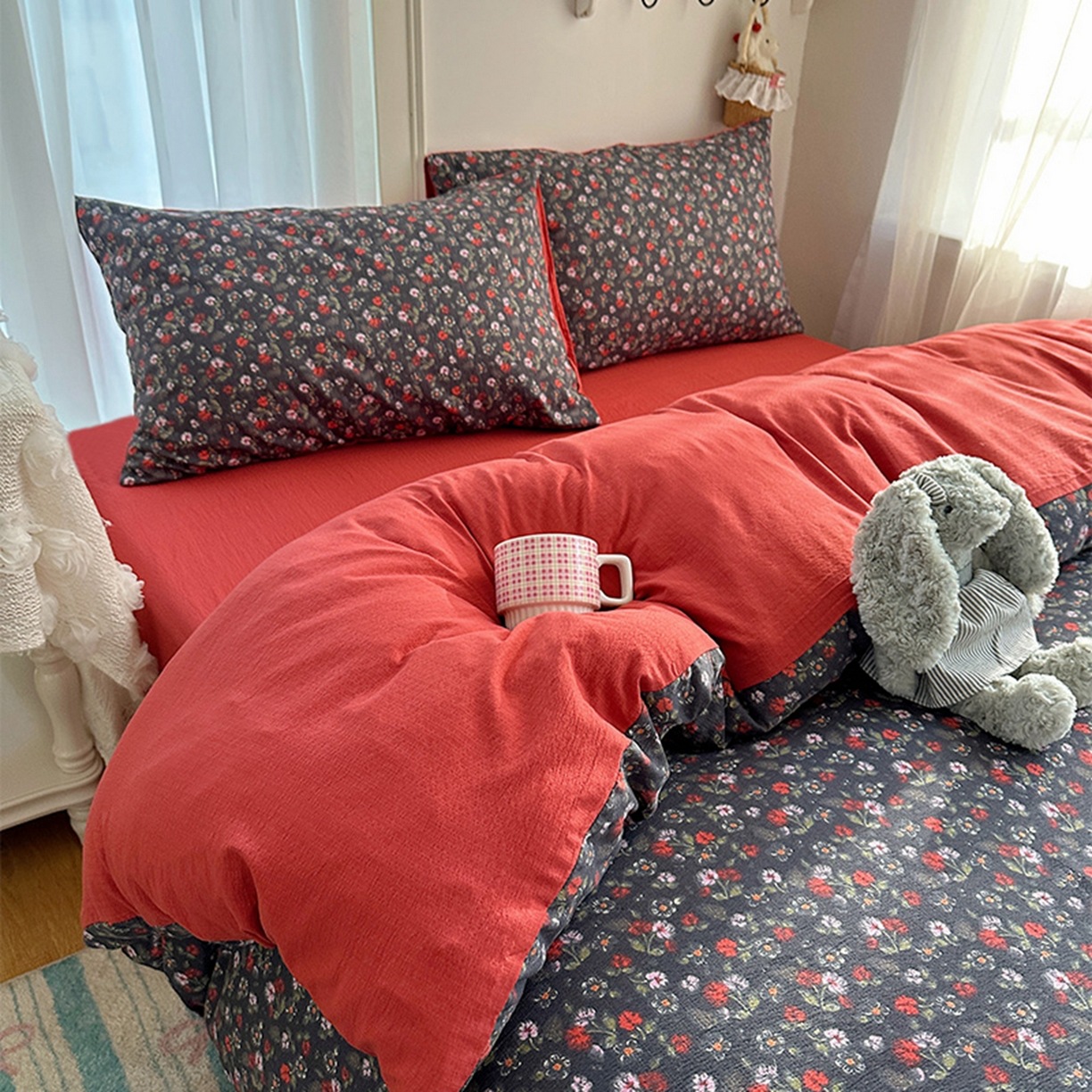 A clase madre y bebé cuatro piezas de ropa de cama doble hilo sábanas cubierta dormitorio único tres piezas de ropa de cama Kasa super suave ~
