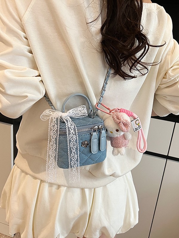 Xiaozhong Ling bordado bolso de cadena 2026 nuevo bolso de caja de denim de textura ligera de lujo de hombro oblicuo bolso cuadrado