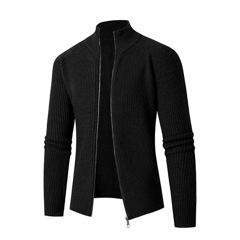 Neuer lässiger Strickjacken-Stehpullover für Herren, modische, einfarbige, locker gestrickte Pulloverjacke_voghion.com