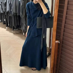秋冬新款设计感慵懒风宽松系带毛衣针织衫中长款半身裙两件套套装