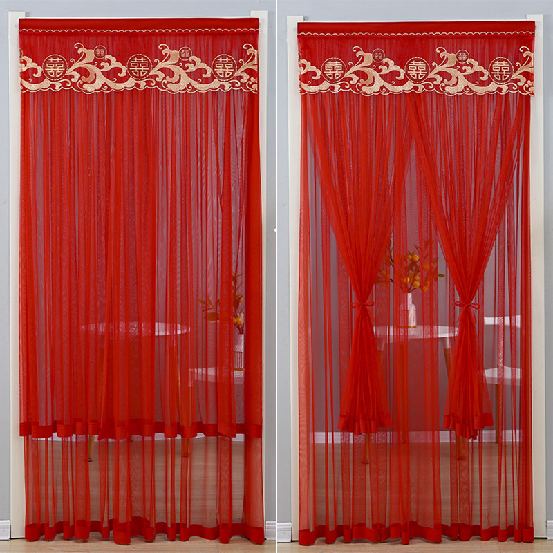 Big Red Door Curtain for Wedding Wedding Wedding Room Red Festive Decoration Lace Punch-free Red Door Curtain for Bedroom Wedding